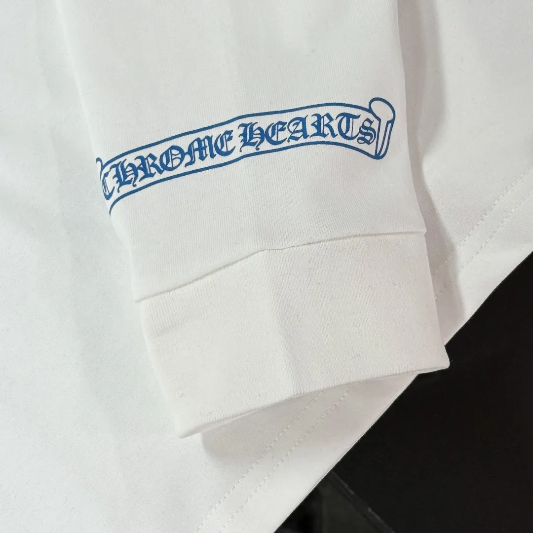 P190 Chrome Hearts 25 high-version long-sleeved fabrics made of 300 grams of high-density cotton, non-deformable, non-shrinking, complete with three labels, same style for men and women, process: digital printing, color: white, black SIZE: S-XL